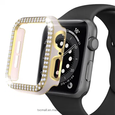 Watch Casefor Apple Watch Series 4/5/6 44mm / Se 44mm Fashion Electroplating Two Row Rhinestones Decor Smart Watch Half Case PC Anti