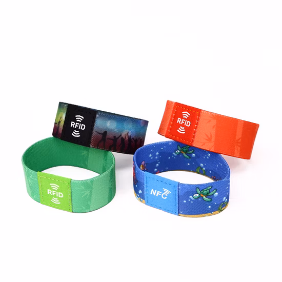 ISO14443A 13.56MHz Elastic RFID Wristbands Custom VIP Pass Elastic Wristbands for Concert Reusable NFC Woven Wristbands